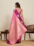 Vedant Vastram Soft Litchi Silk Banarasi Silk Jacquard Saree - Pink | Grocsy