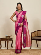 Vedant Vastram Soft Litchi Silk Banarasi Silk Jacquard Saree - Pink | Grocsy
