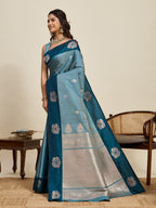Vedant Vastram Soft Litchi Silk Banarasi Silk Jacquard Saree - Rama | Grocsy