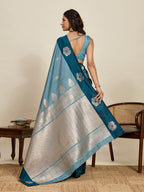 Vedant Vastram Soft Litchi Silk Banarasi Silk Jacquard Saree - Rama | Grocsy