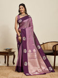 Vedant Vastram Soft Litchi Silk Banarasi Silk Jacquard Saree - Wine | Grocsy