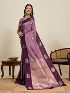 Vedant Vastram Soft Litchi Silk Banarasi Silk Jacquard Saree - Wine | Grocsy