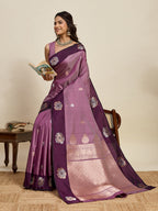 Vedant Vastram Soft Litchi Silk Banarasi Silk Jacquard Saree - Wine | Grocsy