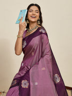 Vedant Vastram Soft Litchi Silk Banarasi Silk Jacquard Saree - Wine | Grocsy