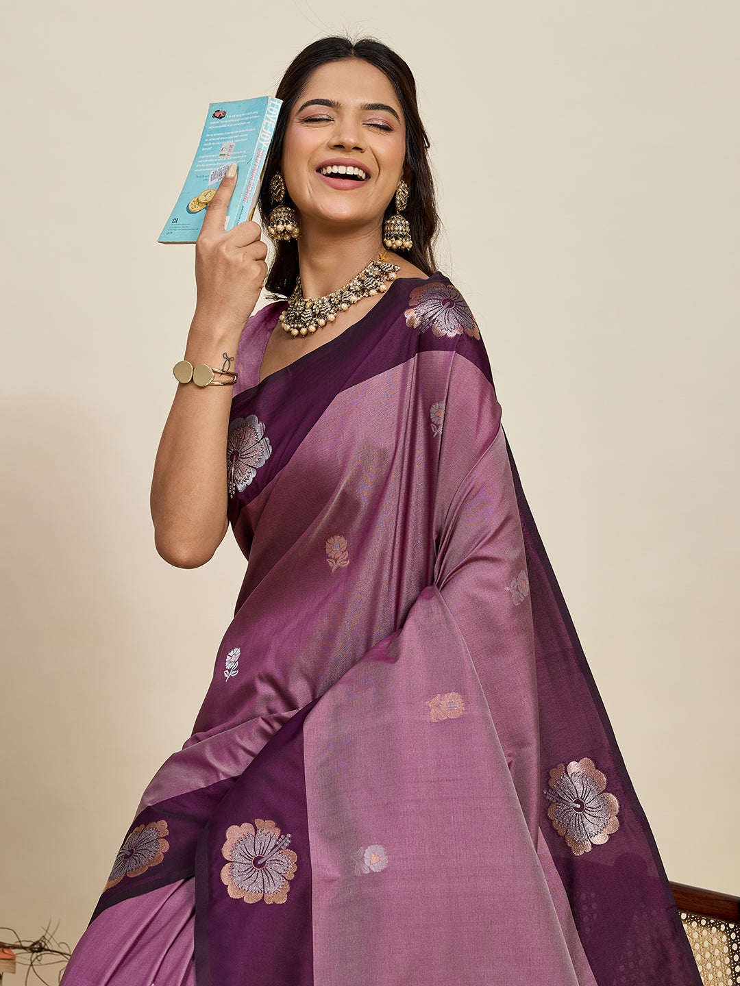 Vedant Vastram Soft Litchi Silk Banarasi Silk Jacquard Saree - Wine | Grocsy