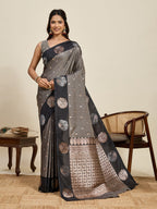 Vedant Vastram Soft Litchi Silk Banarasi Silk Jacquard Saree - Black | Grocsy
