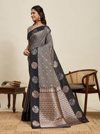 Vedant Vastram Soft Litchi Silk Banarasi Silk Jacquard Saree - Black | Grocsy