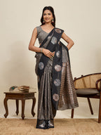 Vedant Vastram Soft Litchi Silk Banarasi Silk Jacquard Saree - Black | Grocsy