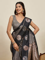 Vedant Vastram Soft Litchi Silk Banarasi Silk Jacquard Saree - Black | Grocsy