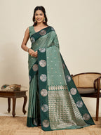 Vedant Vastram Soft Litchi Silk Banarasi Silk Jacquard Saree - Green | Grocsy