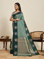 Vedant Vastram Soft Litchi Silk Banarasi Silk Jacquard Saree - Green | Grocsy