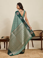 Vedant Vastram Soft Litchi Silk Banarasi Silk Jacquard Saree - Green | Grocsy