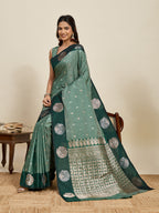 Vedant Vastram Soft Litchi Silk Banarasi Silk Jacquard Saree - Green | Grocsy