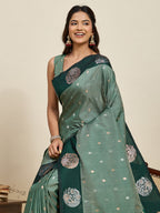 Vedant Vastram Soft Litchi Silk Banarasi Silk Jacquard Saree - Green | Grocsy