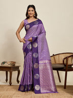 Vedant Vastram Soft Litchi Silk Banarasi Silk Jacquard Saree - Lavender | Grocsy