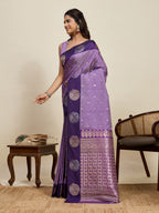 Vedant Vastram Soft Litchi Silk Banarasi Silk Jacquard Saree - Lavender | Grocsy