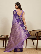 Vedant Vastram Soft Litchi Silk Banarasi Silk Jacquard Saree - Lavender | Grocsy