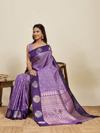 Vedant Vastram Soft Litchi Silk Banarasi Silk Jacquard Saree - Lavender | Grocsy