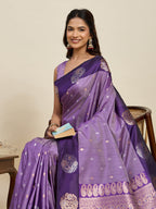 Vedant Vastram Soft Litchi Silk Banarasi Silk Jacquard Saree - Lavender | Grocsy