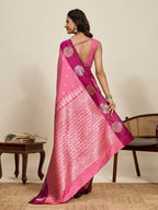 Vedant Vastram Soft Litchi Silk Banarasi Silk Jacquard Saree - Pink | Grocsy