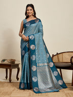 Vedant Vastram Soft Litchi Silk Banarasi Silk Jacquard Saree - Rama | Grocsy