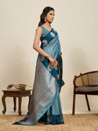 Vedant Vastram Soft Litchi Silk Banarasi Silk Jacquard Saree - Rama | Grocsy