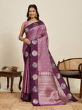 Vedant Vastram Soft Litchi Silk Banarasi Silk Jacquard Saree - Wine | Grocsy