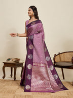 Vedant Vastram Soft Litchi Silk Banarasi Silk Jacquard Saree - Wine | Grocsy