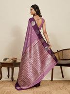 Vedant Vastram Soft Litchi Silk Banarasi Silk Jacquard Saree - Wine | Grocsy