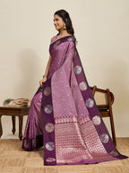 Vedant Vastram Soft Litchi Silk Banarasi Silk Jacquard Saree - Wine | Grocsy