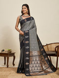 Vedant Vastram Soft Litchi Silk Banarasi Silk Jacquard Saree - Black | Grocsy