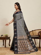Vedant Vastram Soft Litchi Silk Banarasi Silk Jacquard Saree - Black | Grocsy