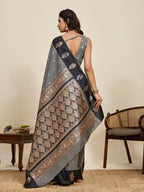 Vedant Vastram Soft Litchi Silk Banarasi Silk Jacquard Saree - Black | Grocsy
