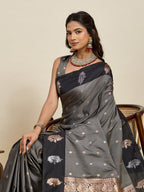 Vedant Vastram Soft Litchi Silk Banarasi Silk Jacquard Saree - Black | Grocsy