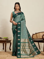 Vedant Vastram Soft Litchi Silk Banarasi Silk Jacquard Saree - Green | Grocsy