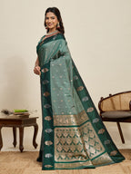 Vedant Vastram Soft Litchi Silk Banarasi Silk Jacquard Saree - Green | Grocsy