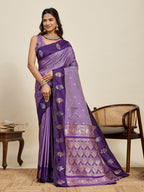 Vedant Vastram Soft Litchi Silk Banarasi Silk Jacquard Saree - Lavender | Grocsy