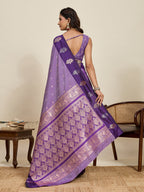 Vedant Vastram Soft Litchi Silk Banarasi Silk Jacquard Saree - Lavender | Grocsy