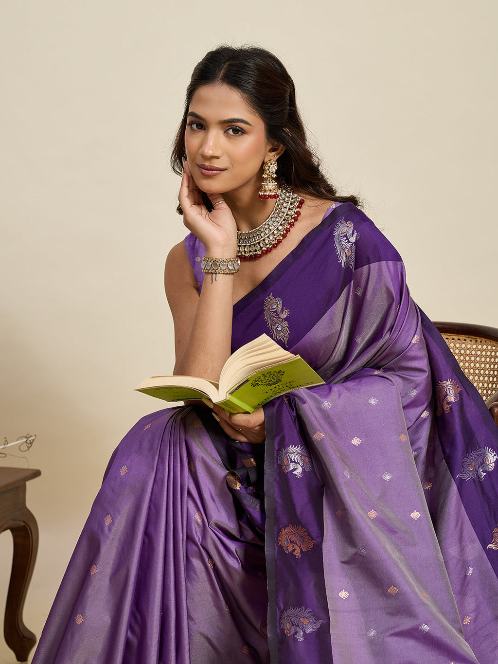 Vedant Vastram Soft Litchi Silk Banarasi Silk Jacquard Saree - Lavender | Grocsy