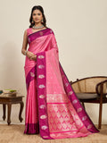 Vedant Vastram Soft Litchi Silk Banarasi Silk Jacquard Saree - Pink | Grocsy