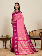 Vedant Vastram Soft Litchi Silk Banarasi Silk Jacquard Saree - Pink | Grocsy