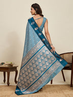 Vedant Vastram Soft Litchi Silk Banarasi Silk Jacquard Saree - Rama | Grocsy