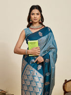 Vedant Vastram Soft Litchi Silk Banarasi Silk Jacquard Saree - Rama | Grocsy