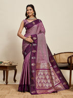 Vedant Vastram Soft Litchi Silk Banarasi Silk Jacquard Saree - Wine | Grocsy