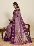 Vedant Vastram Soft Litchi Silk Banarasi Silk Jacquard Saree - Wine | Grocsy