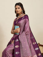 Vedant Vastram Soft Litchi Silk Banarasi Silk Jacquard Saree - Wine | Grocsy