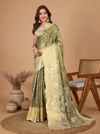 Vedant Vastram Soft Litchi Silk Kanjeevaram Silk Jacquard Saree - Green | Grocsy