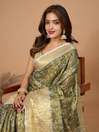 Vedant Vastram Soft Litchi Silk Kanjeevaram Silk Jacquard Saree - Green | Grocsy