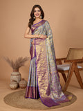 Vedant Vastram Soft Litchi Silk Kanjeevaram Silk Jacquard Saree - Lavender | Grocsy
