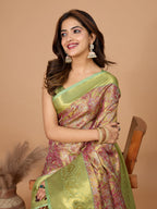 Vedant Vastram Soft Litchi Silk Kanjeevaram Silk Jacquard Saree - Magenta | Grocsy